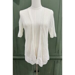 Womens Cream Open Knit Crochet Cardigan Size M Y2K Boho‎ Beach Coastal Preppy